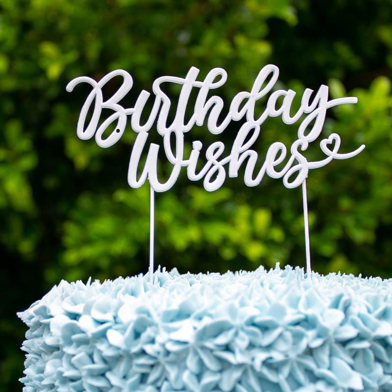 Cake Topper Birthday Wishes Word Pearl White Metal