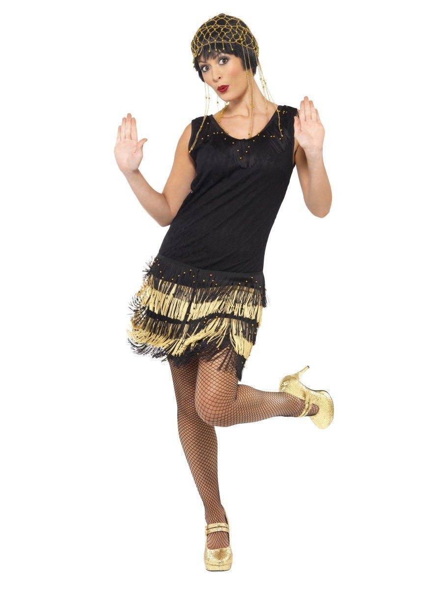 Costume Adult Womens  Fringed Flapper Black & Gold