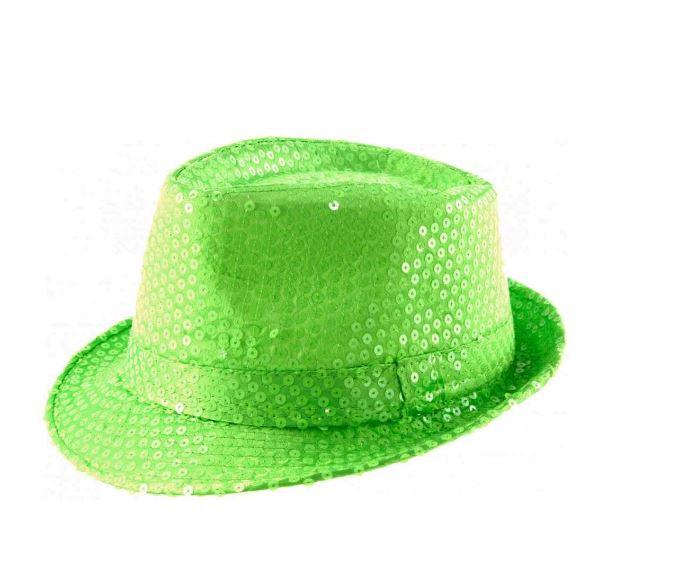 Hat Trilby Fedora Sequin Neon Green 1980s