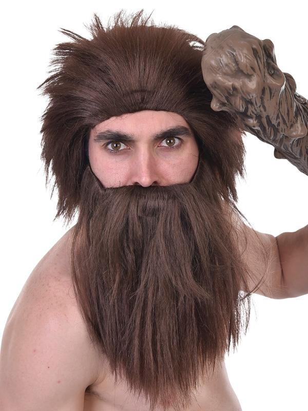 Wig and Beard Brown Prehistoric Caveman Costume Accessory