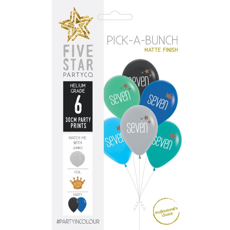 Balloon Pick-A-Bunch Seven Crown/Stars 30cm Asst Pk 6