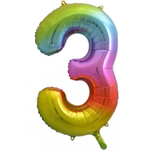 Balloon Foil Megaloon Num 3 Rainbow Splash 86cm