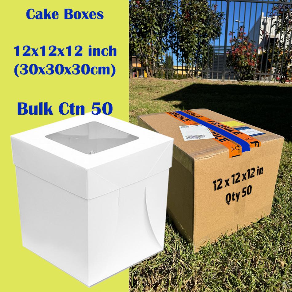 Cake Box & Clear Lid 12x12x12 Inch 30x30x30cm - Bulk Ctn 50