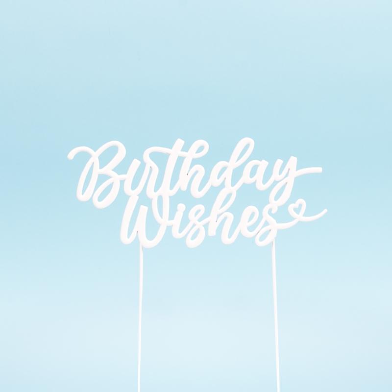 Cake Topper Birthday Wishes Word Pearl White Metal