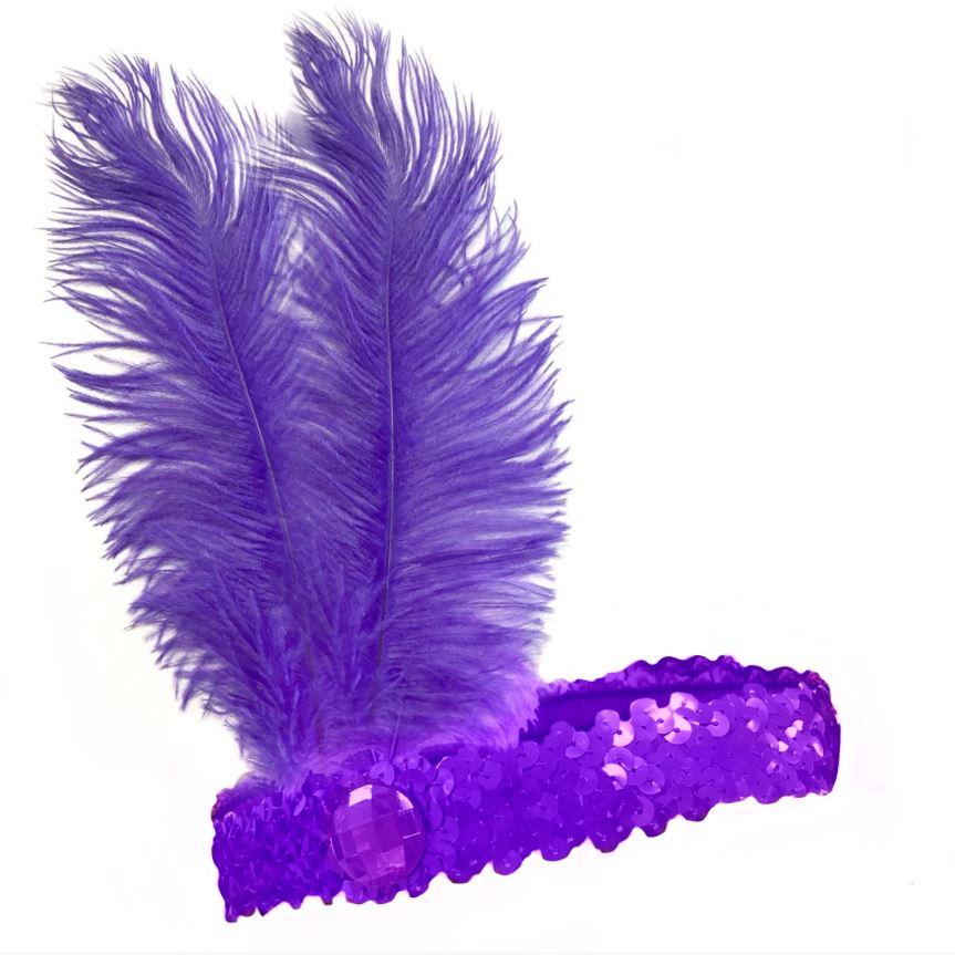 Headband 1920s Flapper Sequinned Purple With Feather Discontinued