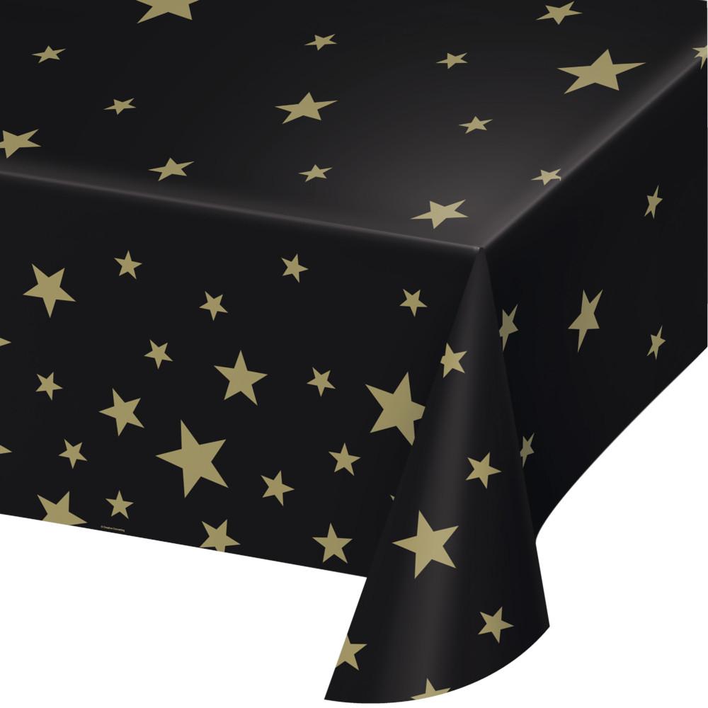 Glitz & Glam Tablecover Black With Gold Stars Plastic 130cm X 270cm  Last c