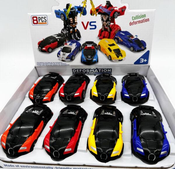 Toy Bugatti Transform Robot Car Pull Back 12cm Assorted Designs Each