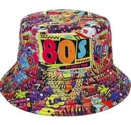 Costume Hat Bucket 1980s Multicoloured Fluro Graffiti