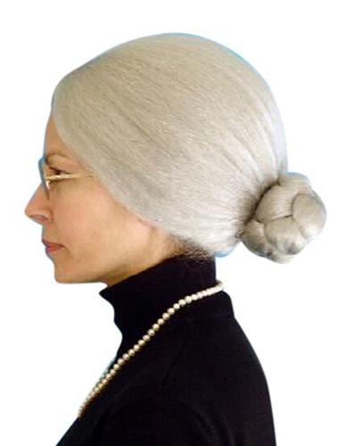 Wig Granny Grey With Bun And Centre Part - Carnival