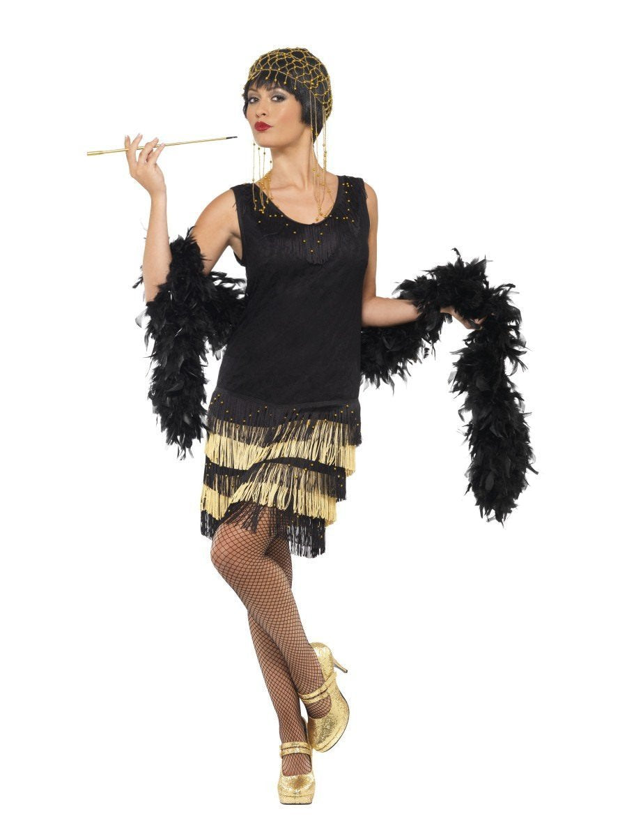 Costume Adult Womens  Fringed Flapper Black & Gold