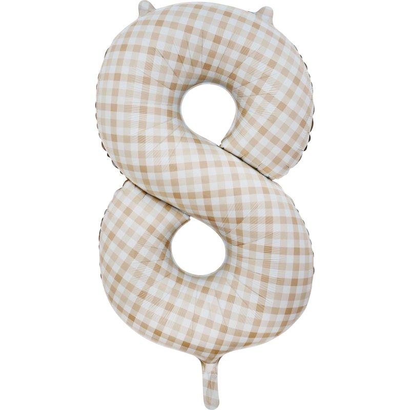 Balloon Foil Megaloon Number 8 Gingham Brown 86cm