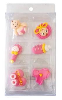 Edible Icing Decorations Pink Christening Assorted