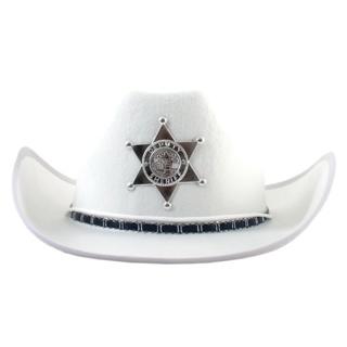 Hat Cowboy/Cowgirl White With Woven Band & Sheriff Badge