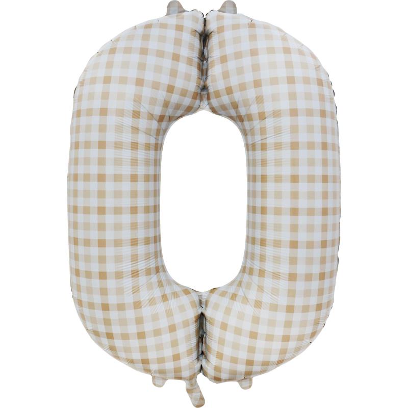 Balloon Foil Megaloon Number 0 Gingham Brown 86cm