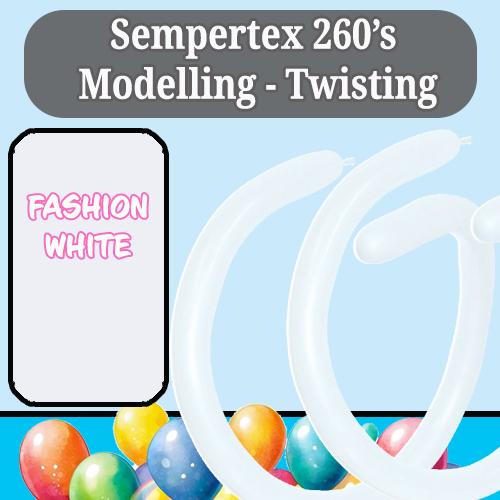 Balloon Modelling 260 Fashion White Sempertex Pk 50