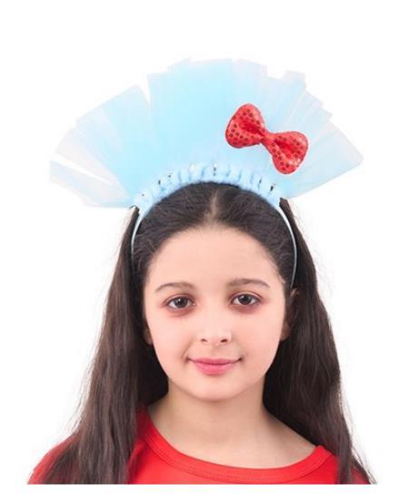 Headband Crazy Animal White/Blue Tulle with Red Bow