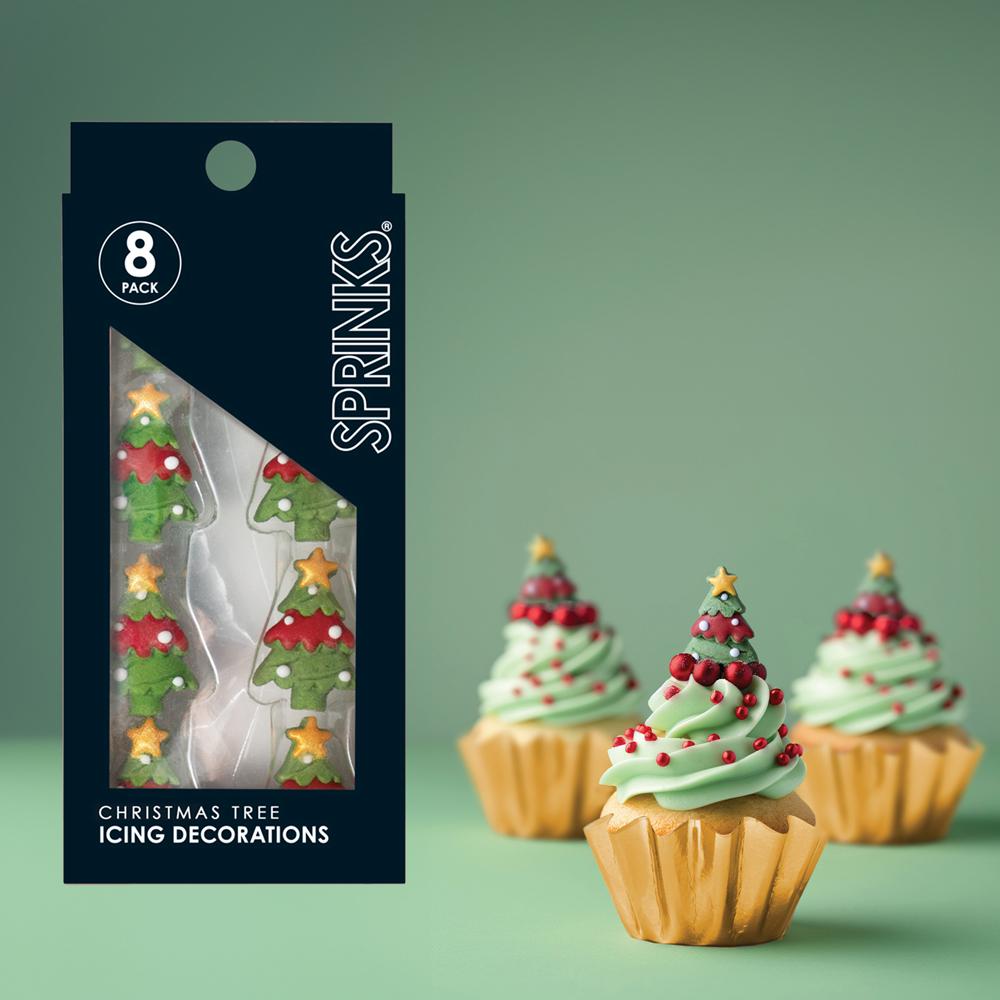 Edible Icing Decorations Christmas/Xmas Tree Pk/8