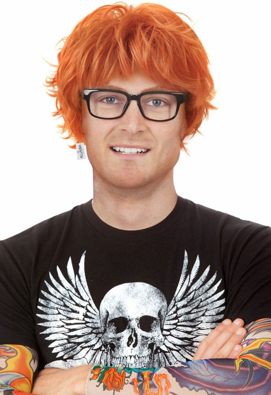 Wig Red Ed Orange/Red With Glasses & Tattoo Sleeve Costume Set