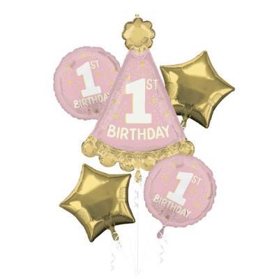 Balloon Bouquet Foil One-derful Pink Pk/5 (Balloons onlyHelium Extra)