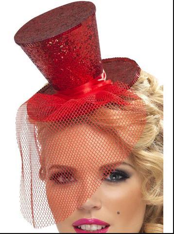 Top Hat Mini Fever Red With Face Veil