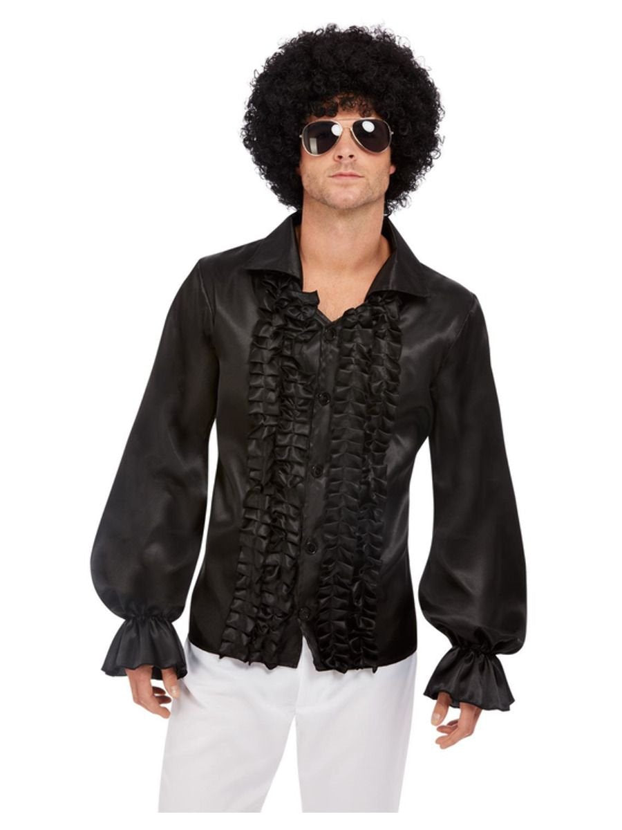 Costume Adult 1960/1970s Disco Ruffled Black Shirt