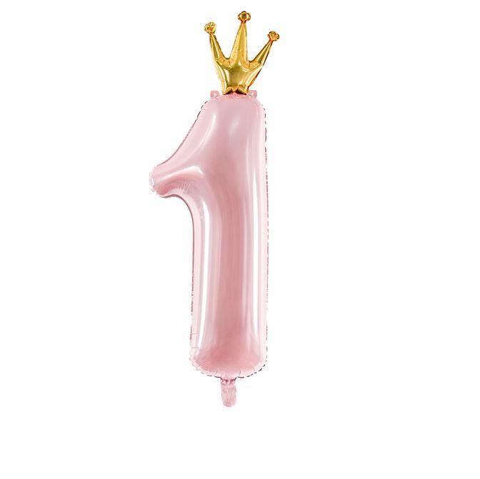 Balloon Foil Shape 1st First Birthday Pink Number One W/Crown 37cm x 100cm