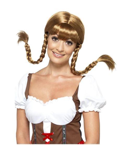 Wig Bavarian Babe Plaits W/Fringe and Hidden Wire Brown Oktoberfest German