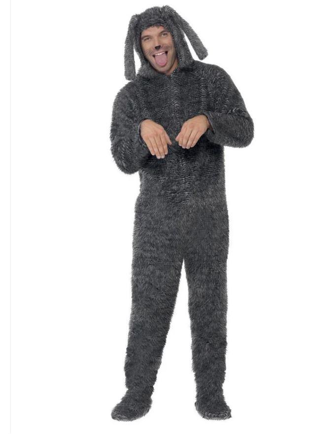 Costume Onesie Adult Animal Fluffy Dog Grey Large