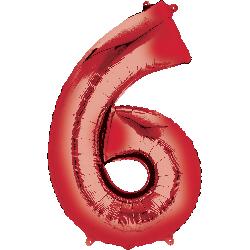 Balloon Foil Megaloon Num 6 Red 86cm