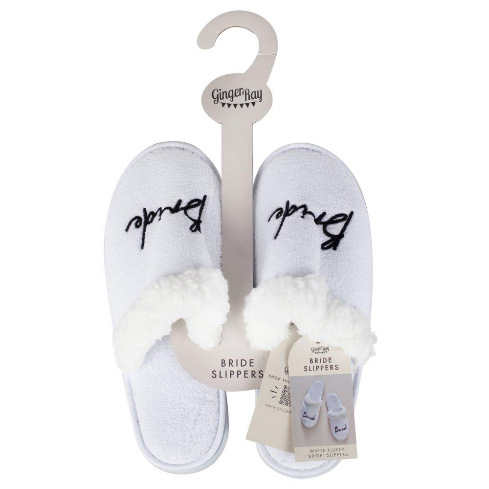 Hen Party Bride Slippers White Fluffy Deluxe One Size