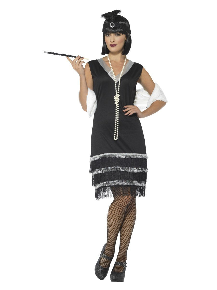 Costume Adult Womens 1920s Flapper Black With Stol