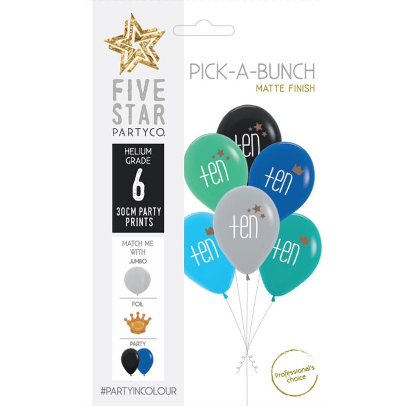 Balloon Pick-A-Bunch Ten Crown/Stars 30cm Asst Pk 6