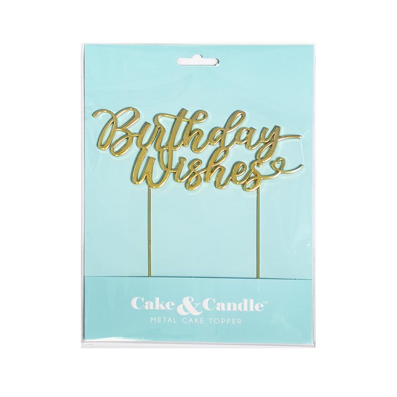 Cake Topper Birthday Wishes Word Gold Metal