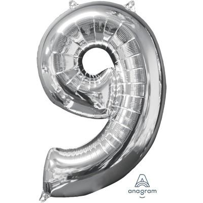 Balloon Foil Megaloon Num 9 Silver 66cm