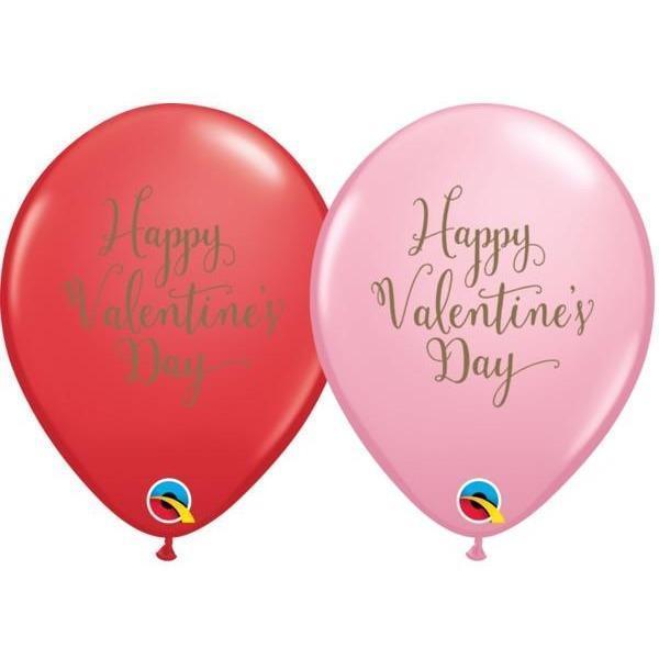 Balloons Latex Happy Valentines Day Script Pink & Red Pk/50