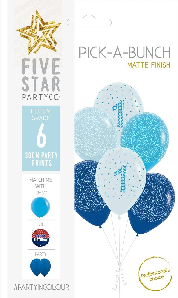 Balloon Pick-A-Bunch 1st Birthday Boy 30cm  Blue White Pk 6