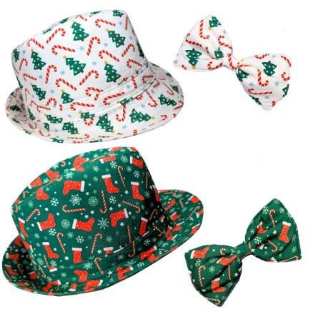 Hat Christmas Fedora and Bow Tie Set Assorted Designs