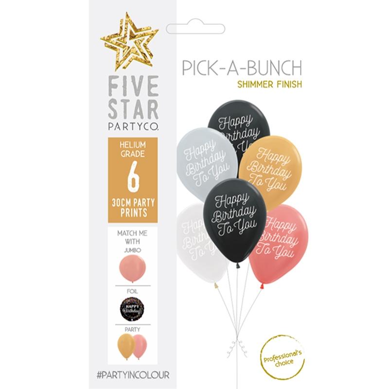 Balloon Pick-A-Bunch H/Bday to You 30cm Asst Pk 6