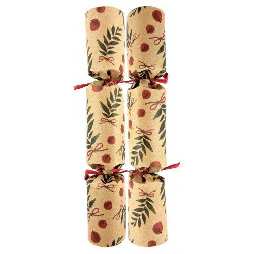 Christmas Bon Bons 25cm Paper Kraft Leaves & Berries w/Raffia Ties Box/50