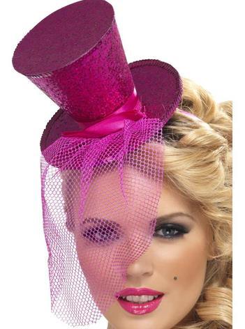 Top Hat Mini Fever Hot Pink With Face Veil