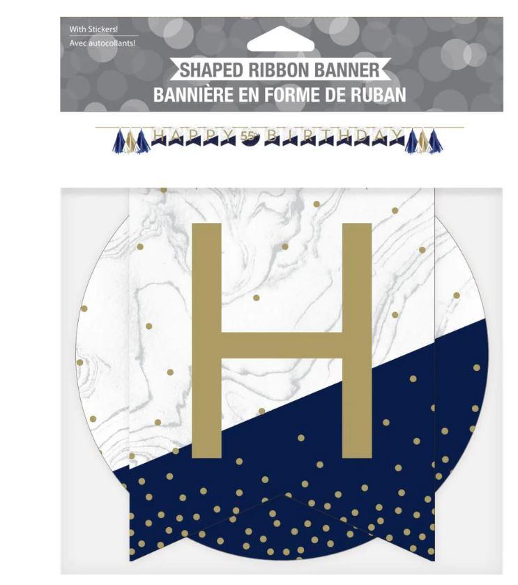 Navy & Gold Milestone Any Age Banner with Tassels & Stickers