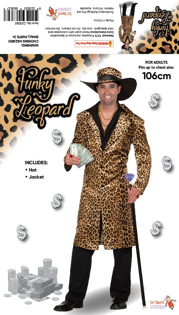 Costume Adult Funky Leopard Skin Pimp Coat/Hat