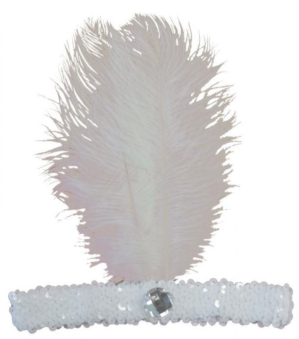 Headband 1920s Flapper Sequinned White With Feather Discontinued