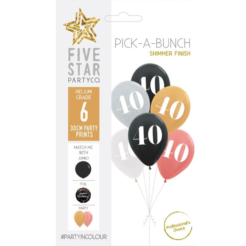 Balloon Pick-A-Bunch 40th Birthday 30cm Asst Pk 6