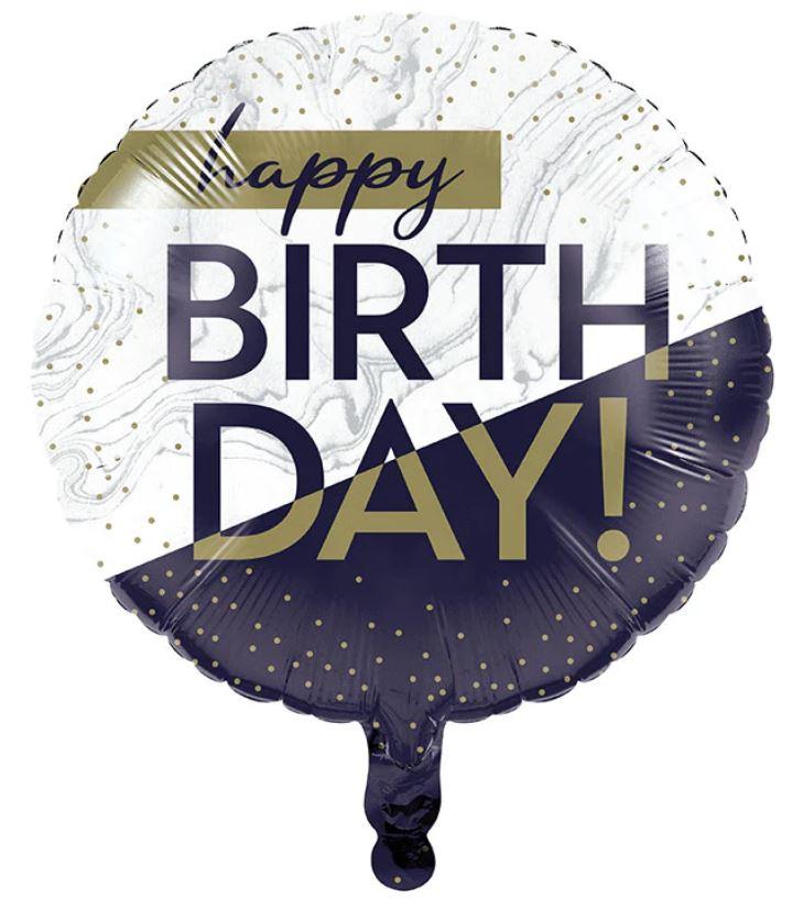 Balloon Foil 45cm Happy Birthday Navy & Gold Milestone