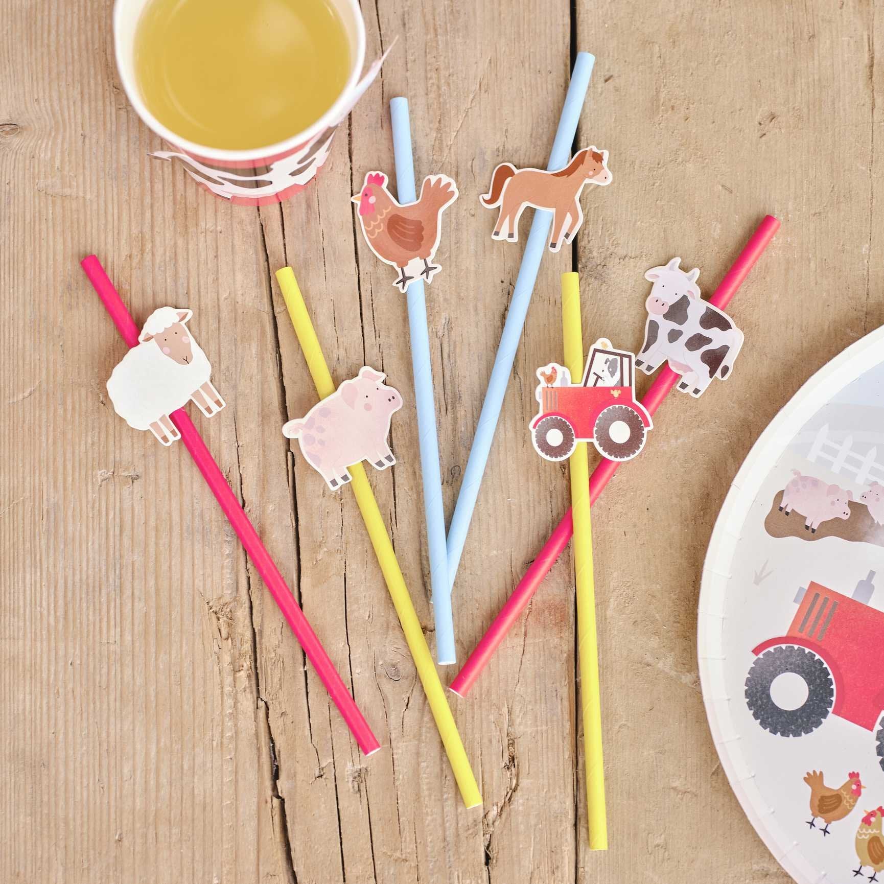 Farm Friends Party Paper Straws Pk 16