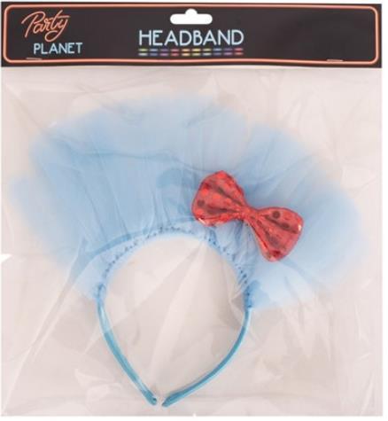 Headband Crazy Animal White/Blue Tulle with Red Bow