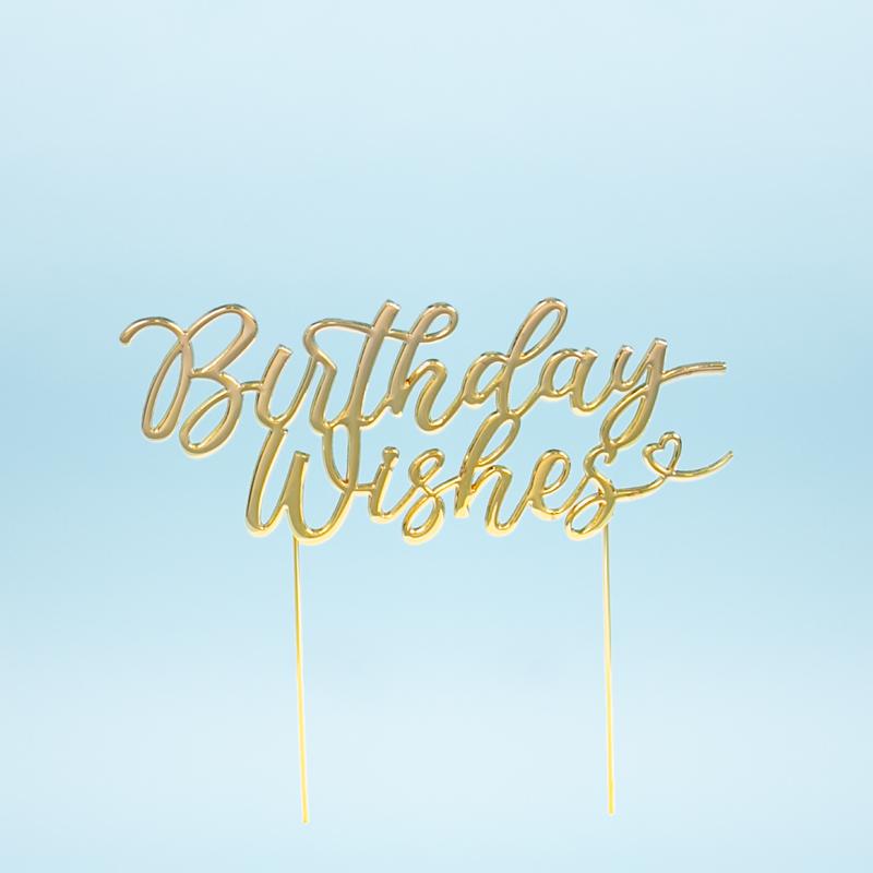 Cake Topper Birthday Wishes Word Gold Metal