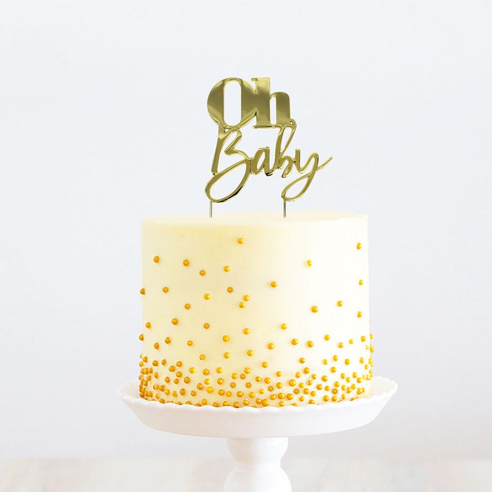 Topper Oh Baby Word Gold Metal 8cm X 9cm