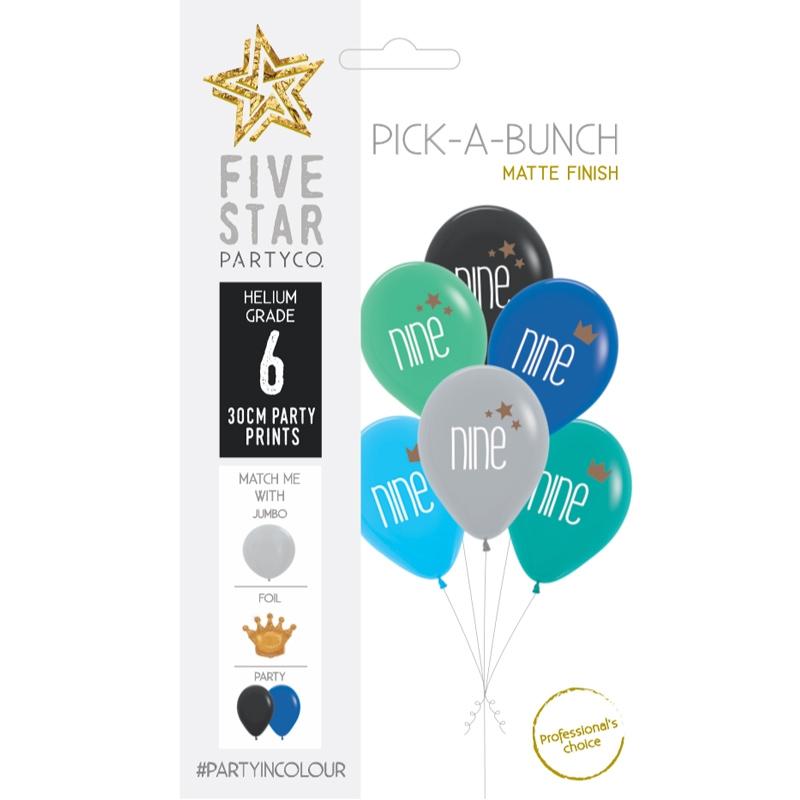 Balloon Pick-A-Bunch Nine Crown/Stars 30cm Asst Pk 6